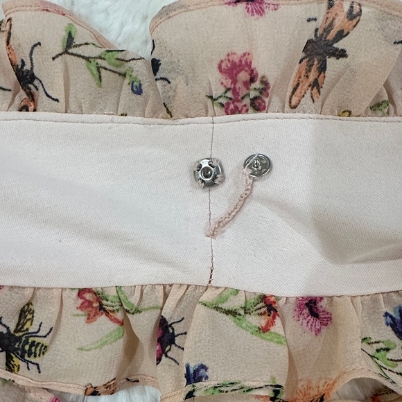 Betsey Johnson Peach Bug Floral Ruffle Tiered V-Neck Whimsical Midi Dress Size 8 - Picture 13 of 16